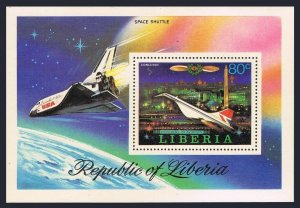 Liberia 800, MNH. Mi Bl.88. Progress of Aviation, 1978. Concorde, Space shuttle.