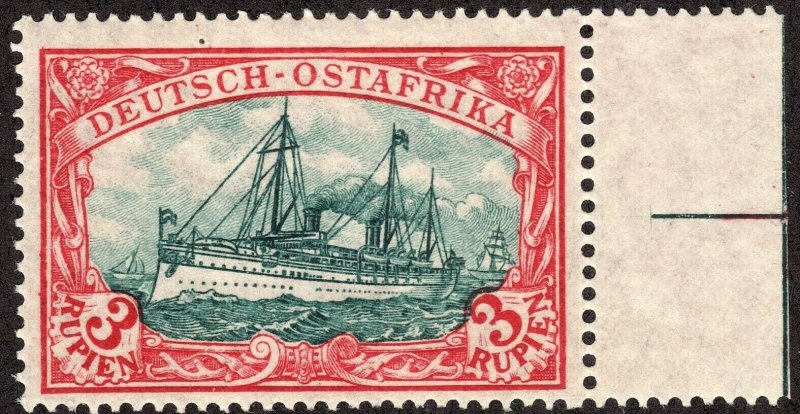 1908 GEA German East Africa 3 Rupien Kaiser Yacht Red & Blkish Grn MVLH Sc# 41a