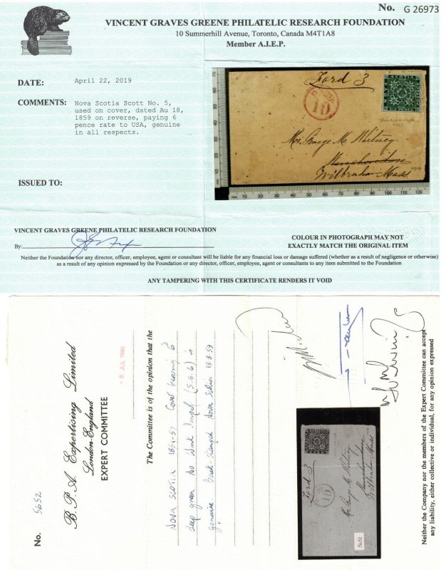 Nova Scotia #5 Extra Fine Used On Rare Cover To Winchendon **With Certificate**