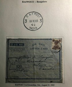 1944 Bangalore India RAFPOST 3 censored Air Letter Cover To Kincardine