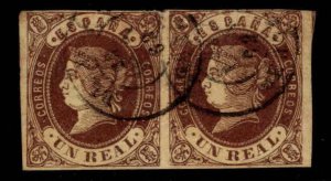 SPAIN Scott 59 imperf pair with circular date cancels