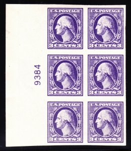 US 535 3c Washington Mint Left Side Plate Block of 6 XF OG NH  SCV $125