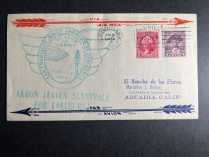 1932 USA Airmail Insured Cover San Francisco to Arcadia CA Zeppelin USS Akron