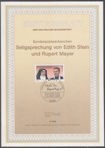 GERMANY Sc #1547 1st DAY CARD: NUN EDITH STEIN, CONVERTED and KILLED by NAZIS