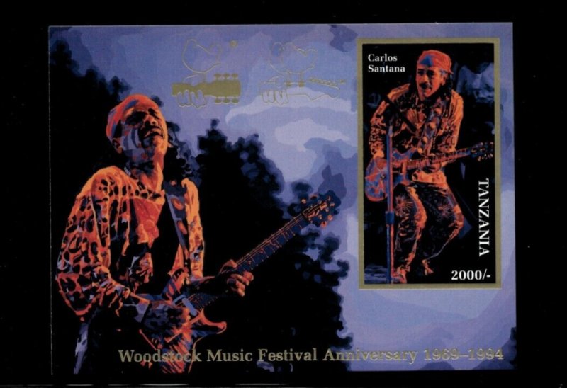 Tanzania 1995 - Woodstock - Carlos Santana - Stamp Postcard - Scott #1312 - MNH
