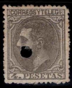 Spain 250 Used Telegraph hole punch,  King Alfonso II 4 Pesata 1879