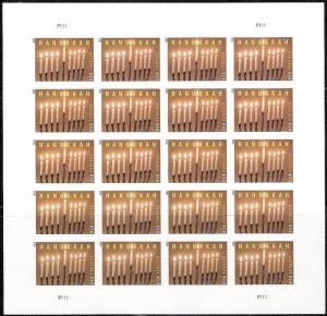 2013 46c Hanukkah, Candles, Sheet of 20 Scott 4824 Mint F/VF NH