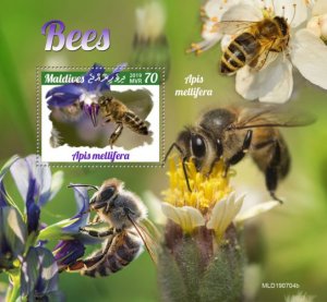 MALDIVES - 2019 - Bees - Perf Souv Sheet - MNH