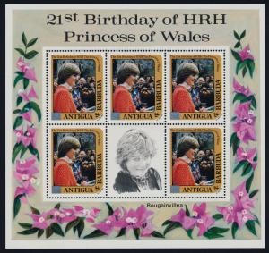 Antigua 797,9,803 Sheets MNH Princess Diana 21st Birthday Silver o/p, Flowers