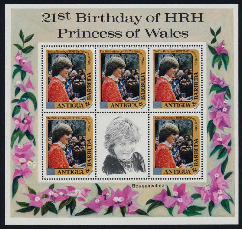 Antigua 797,9,803 Sheets MNH Princess Diana 21st Birthday Silver o/p, Flowers