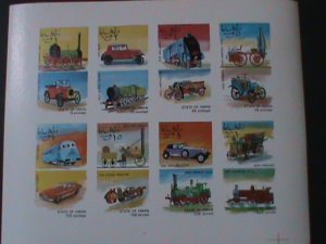 OMAN-WORLD FAMOUS CLASSIC TRAIN & CARS .-MNH-IMPERF-SHEET VF-EST.VALUE $14