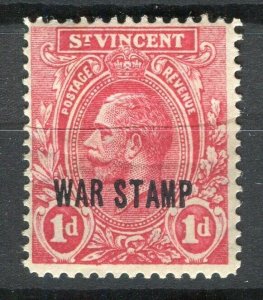 ST.VINCENT; 1916-18 early GV WAR STAMP Optd. issue Mint hinged shade of 1d.