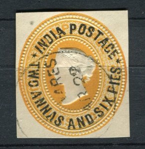 INDIA; 1890s early classic fine used QV Postal Stationary PIECE, 2a. 6p