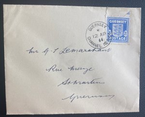 1944 Guernsey Channel Islands Occupation England First Day Cover To St Martin