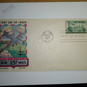 SCOTT #C35 FIRST DAY OF ISSUE 15 CENT AIR MAIL FLUEGEL CACHET FREE SHIPPING !!