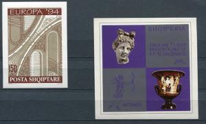 Albania 2 Souvenir Sheets MNH CV 8 euro  Mi Block 55 and 101 Imperf.  a2021hs