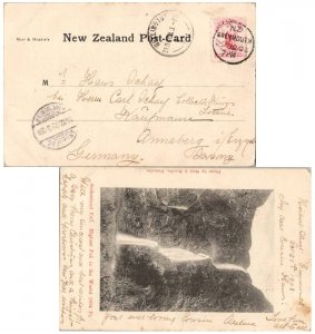 New Zealand 1d Commerce 1903 Greymouth N.Z. PPC (Sutherland Fall.  Highest Fa...