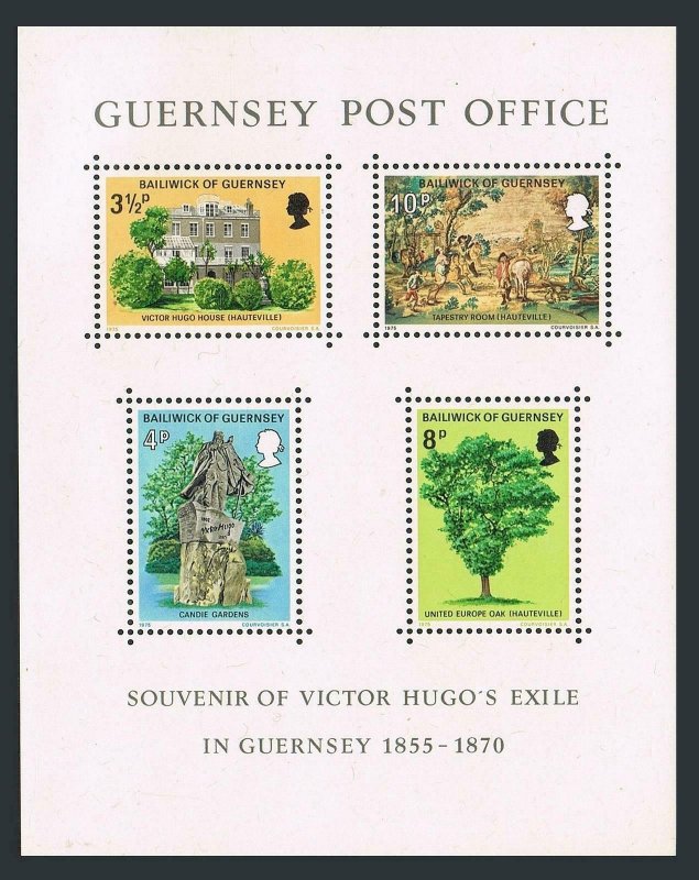 Guernsey 123-126,126a,MNH.Michel 121-124,Bl.1. Victor Hugo.French Writer.1975.