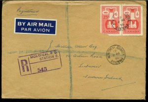 Montreal to Ireland with 2x25c Chemistry stamps Registered 1958 Canada cover