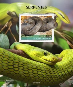 SAO TOME - 2019 - Snakes - Perf Souv Sheet - Mint Never Hinged