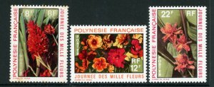 French Polynesia 1971 Flowers Set Scott #264-66 MNH V72