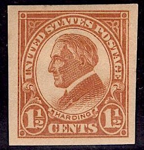 US Stamp #576 1 1/2c Harding Imperf MINT Hinged SCV $1.25