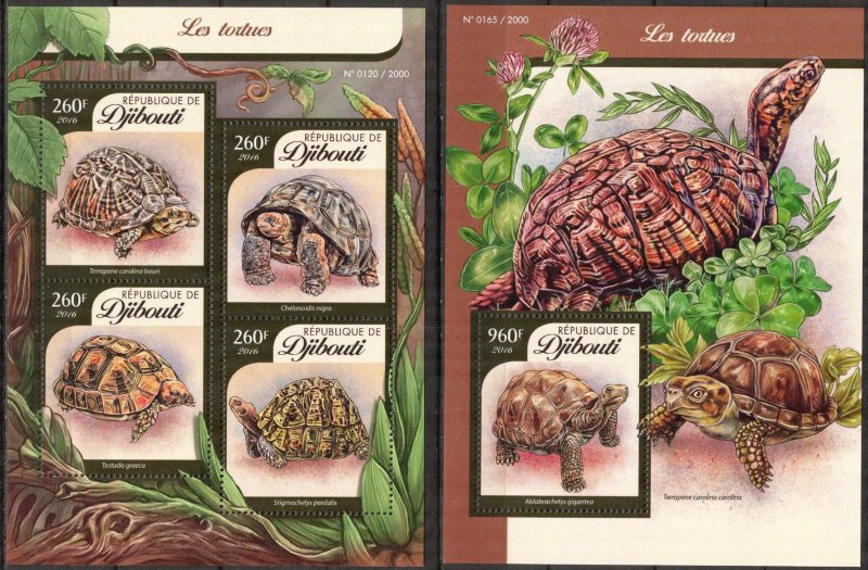 Djibouti 2016 Reptiles Turtles (1) sheet + S/S MNH