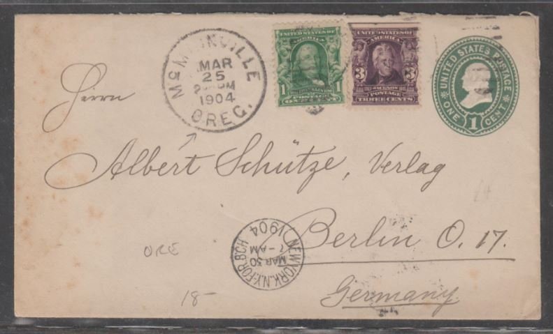 U.S. Scott #300-302 Cover - McMinnville, OR to Berlin, Germany - Mar 25, 1904