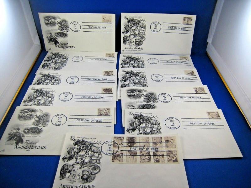 U.S. FIRST DAY COVER SETS - LOT of 11 -1981 - AMERICAN WILDLIFE       (FDC-26x)