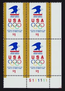 US 1991 Eagle & Olympic Rings Plate Block Lower Right Position MNH Sc 2539