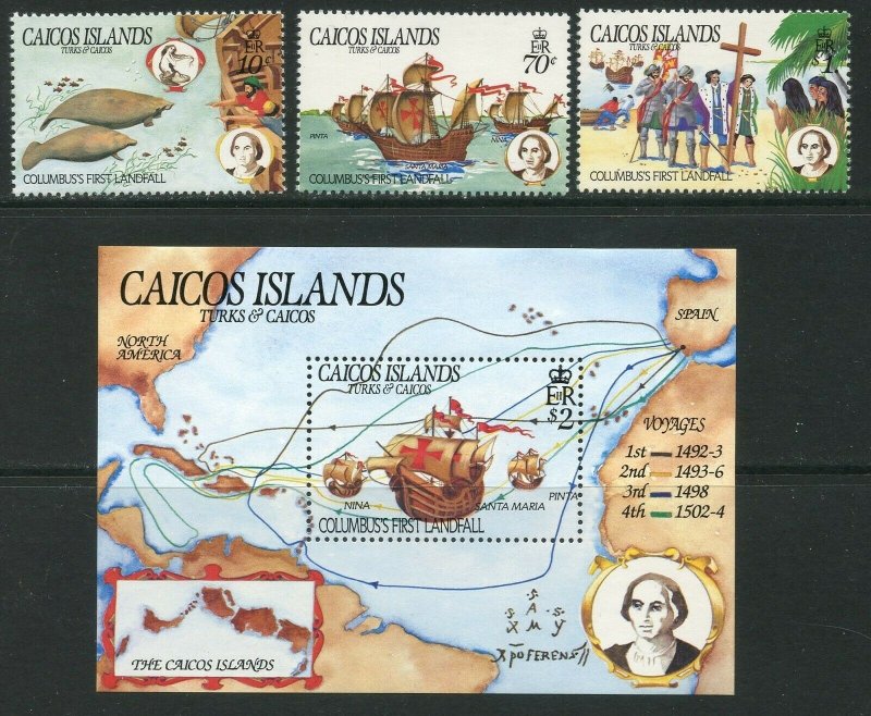 CAICOS IS. Sc#50-53 1984 Columbus 1st Landing Cpl Set & SS OG MNH