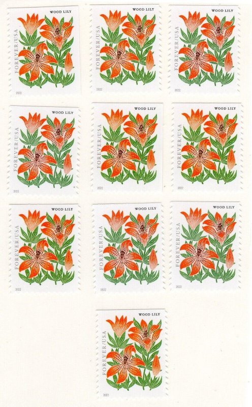 TEN Wood Lily Unused Forever 60c stamps, Wedding Postage