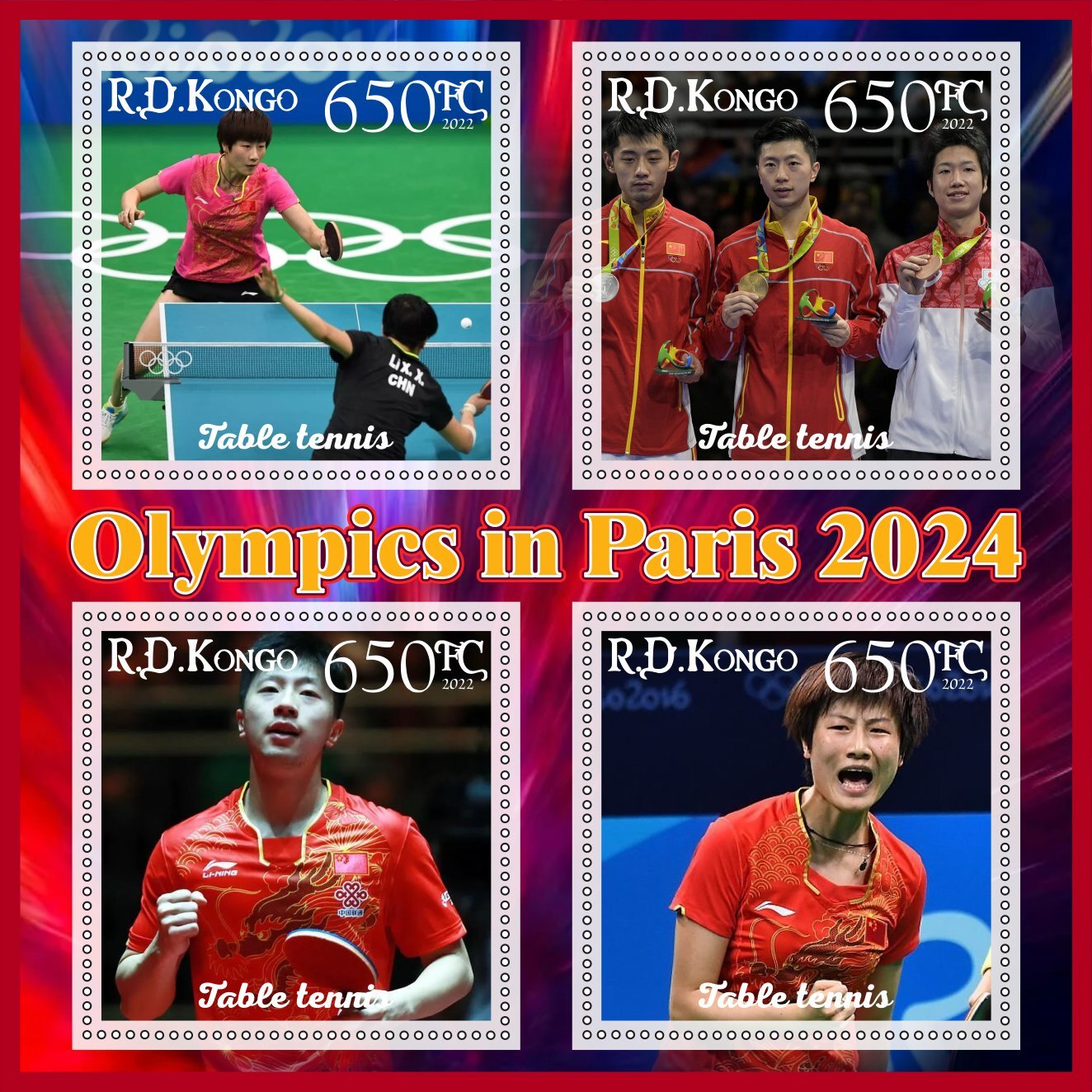 Stamps. Olympics games in Paris 2024 Table Tennis Congo 2022 year 1+1