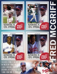 Stamps.Sports.Baseball Fred Mcgriff 2023 year 1+1 sheets perforated Guyana NEW