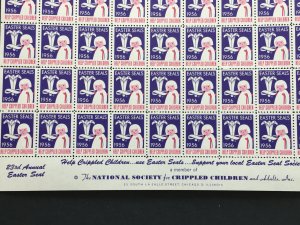 1956 Easter Seals Crippled Children Label, Cinderella Stamp Full Sheet of 100