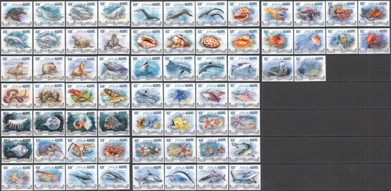 A0007 2014 MALDIVES FISHES BIRDS MARINE LIFE FAUNA OF INDIAN OCEAN !FULL SET MNH