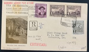 1951 Andorra First Day Airmail Cover To Columbia LA USA Only 51 Made!!