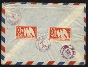 CZECHOSLOVAKIA 1947 airmail cover to USA - cinderellas on reverse..........70029