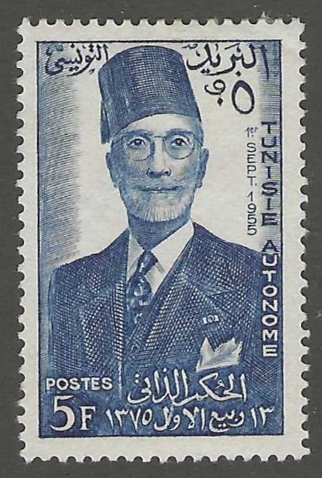 Tunisia, Scott#288,  mint hinged,  5f, Mohammed al-Amin Bey, blue