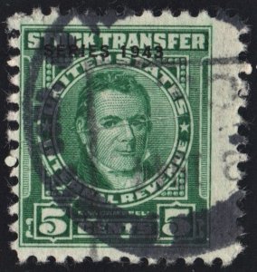 RD143 5¢ Stock Transfer Stamp (1943) Cut Cancelled