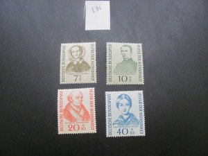 GERMANY 1955 MNH SC B344-347 FAMOUS GERMANS SET  XF 40 EUROS (131)