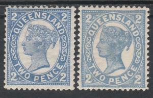 QUEENSLAND 1907 QV 2D 2 SHADES WMK CROWN/A 