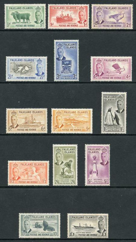 Falkland Islands SG172/85 1952 KGVI Set of 14 Wmk Mult Script CA M/M