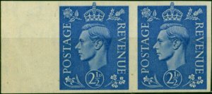 GB 1941 2 1/2d Light Ultramarine SG489c Imperf Marginal Pair Fine MNH Scarce