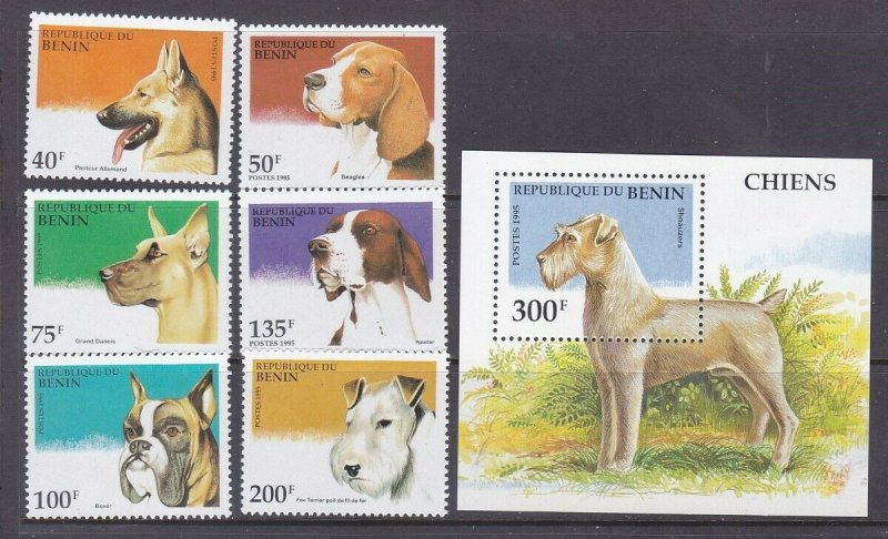 Benin 741-47 MNH 1995 Various Dogs Full Set + Souvenir Sheet Vry Fine