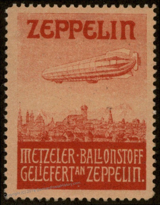 Germany WWI Zeppelin MNG Flight Label Vignette Cinderella 93728