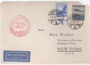 1936 Hamburg Germany Hindenburg Zeppelin LZ 129 cover to USA