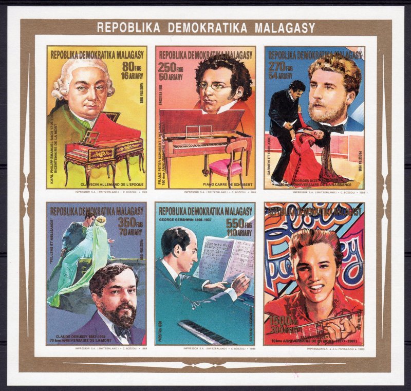 Malagasy 1988 Sc#869/874 Composers-Elvis Presley Compound Sheetlet IMPERF.MNH