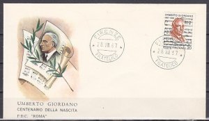 Italy, Scott cat. 970. Composer Umberto Giordano issue. First day cover.