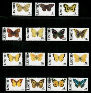 Lesotho 1992 - Butterflies - Set of 15 Definitive Stamps - Scott #827-40a - MNH